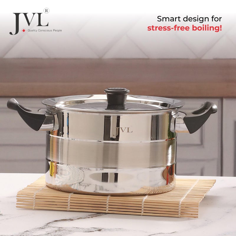 JVL غلاية حليب جافل من الفولاذ المقاوم للصدأ ذات القاع المسطح مع مقبض باكليت مزدوج (2 لتر) - Image 2