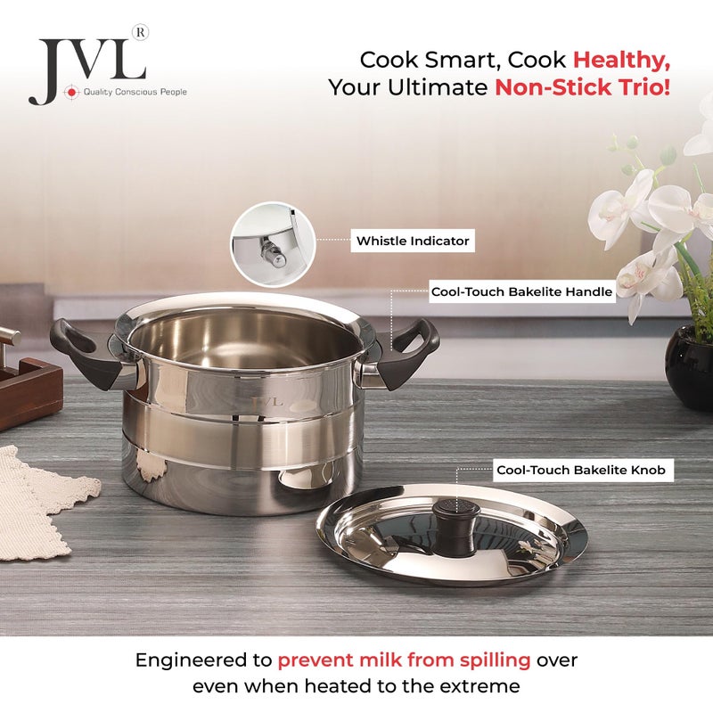 JVL غلاية حليب جافل من الفولاذ المقاوم للصدأ ذات القاع المسطح مع مقبض باكليت مزدوج (2 لتر) - Image 4