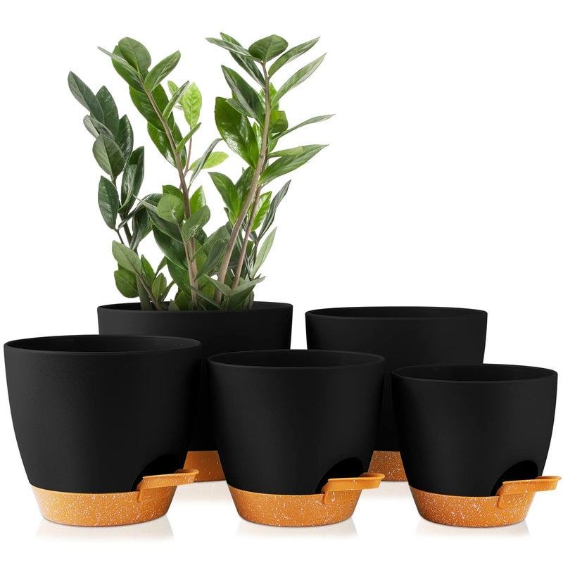 GARDIFE Plant Pots 7656555 Inch Self Watering Planters with Drainage Hole Plastic Flower Pots Nursery Planting Pot for All House Plants SucculentsSnake Plant African Violet FlowersBlack