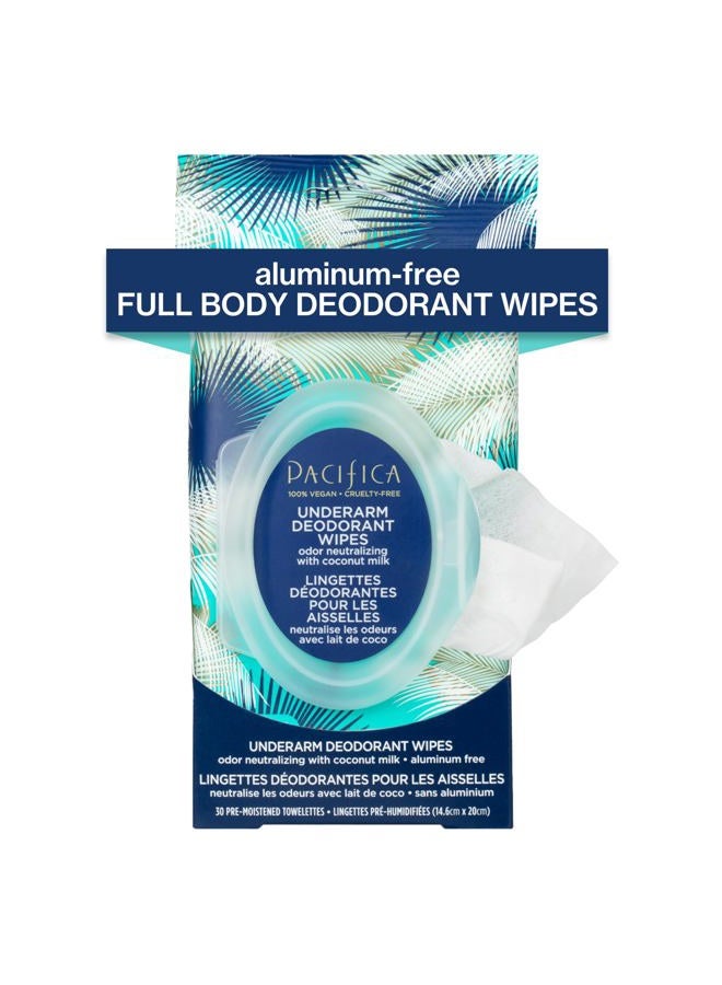 Pacifica Deodorant Wipes - Coconut Milk Underarm & Full Body Deodorant Wipes - Removes Sweat & Oil - Aluminum-Free - Natural Feminine Odor Control Clean Vegan & Cruelty-Free Dermatologist Tested - Image 1