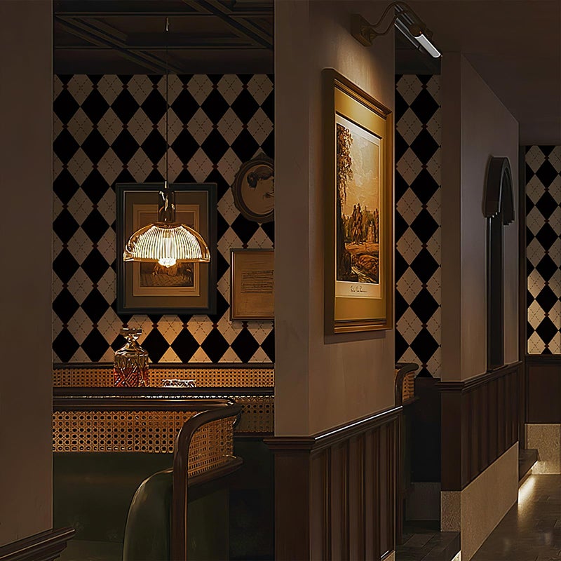 Simon&Siff Retro Checkered Peel and Stick Wallpaper Black and White Cream Wallpaper Vintage Plaid British Geometric Wall Paper for Bathroom Kitchen Cabinet Contact Paper 17.3"x78" - Image 3