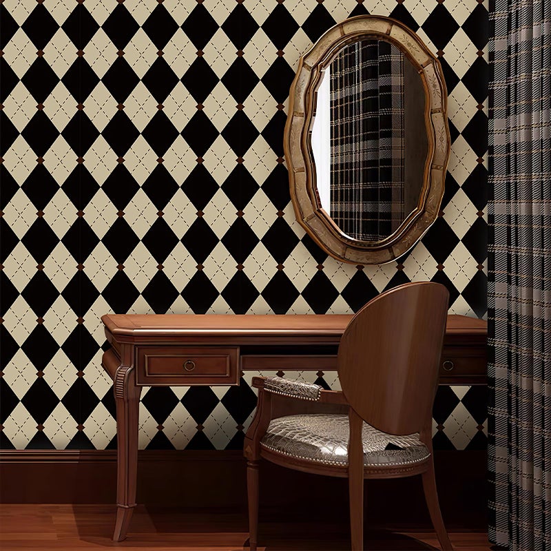 Simon&Siff Retro Checkered Peel and Stick Wallpaper Black and White Cream Wallpaper Vintage Plaid British Geometric Wall Paper for Bathroom Kitchen Cabinet Contact Paper 17.3"x78" - Image 1