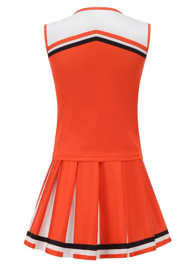 GRAJTCIN Cheerleader Outfit for Girls Cheer Uniform Cheerleading Costume Halloween Christmas Dress for 6-7 Years (130, Orange) - Image 4