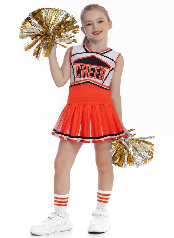 GRAJTCIN Cheerleader Outfit for Girls Cheer Uniform Cheerleading Costume Halloween Christmas Dress for 6-7 Years (130, Orange) - Image 2
