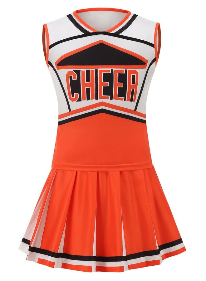 GRAJTCIN Cheerleader Outfit for Girls Cheer Uniform Cheerleading Costume Halloween Christmas Dress for 6-7 Years (130, Orange) - Image 3
