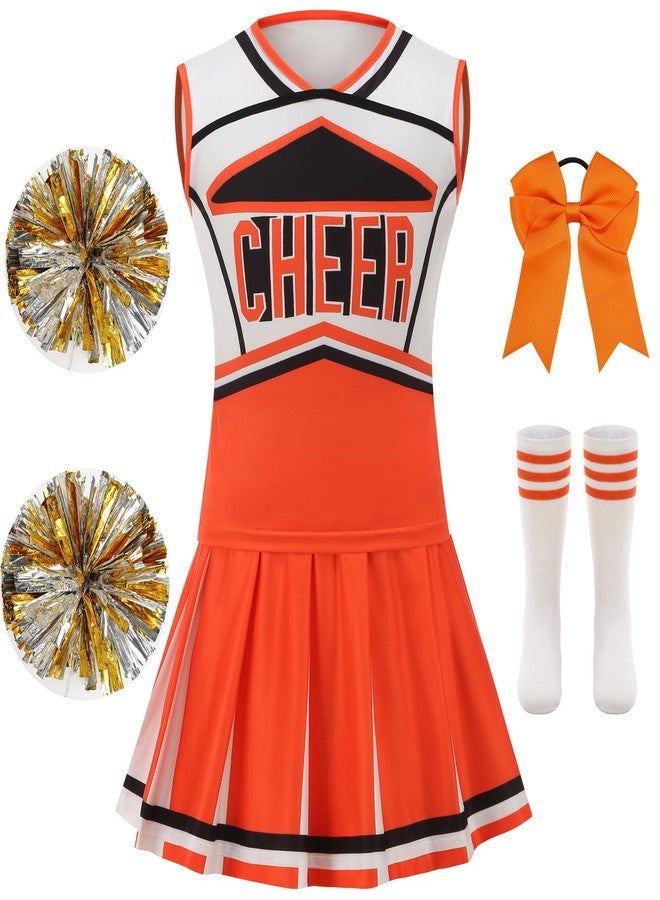 GRAJTCIN Cheerleader Outfit for Girls Cheer Uniform Cheerleading Costume Halloween Christmas Dress for 6-7 Years (130, Orange) - Image 1