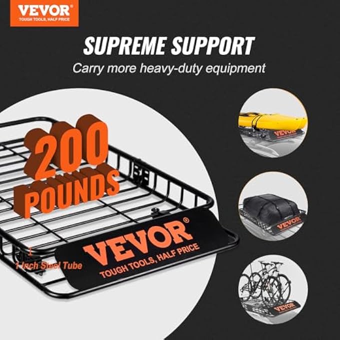 rayihni Roof Rack Cargo Basket, 64" x 39" x 6" Rooftop Cargo Carrier with Extension, Heavy-Duty Steel 200 LBS Capacity Universal Roof Rack Basket, Luggage Holder for SUV, Truck - Image 3