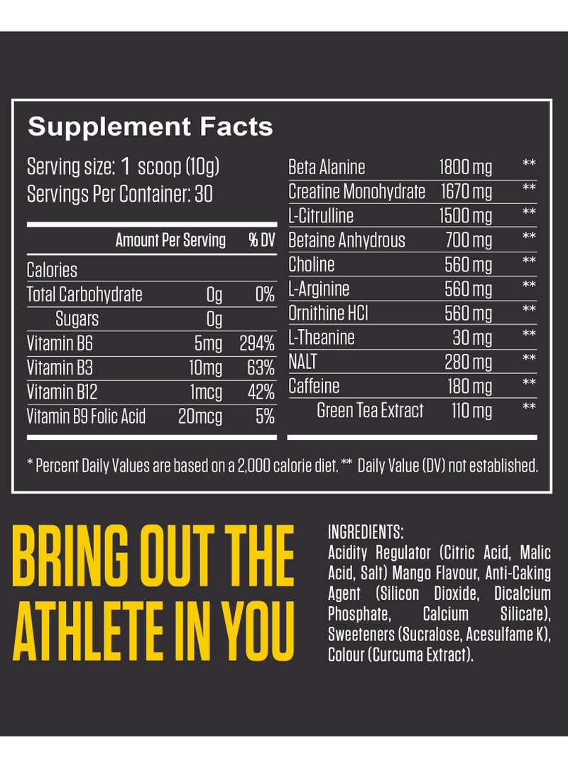 FUEL-UP by Kcal - Pre Workout Mango Powder Increase Energy Muscle Pump and Anti Fatigue 300 Grams - Image 1