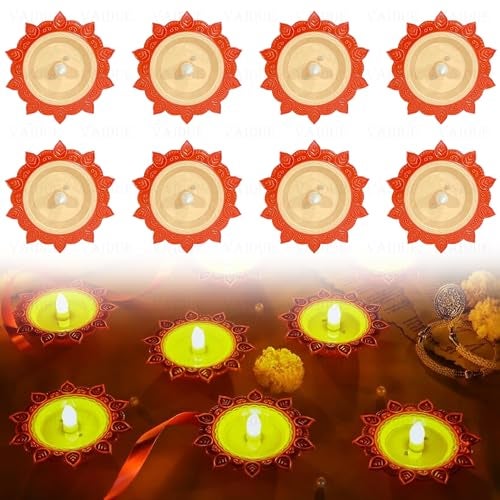 BELLOX ENTERPRISE Bellox 8 Pcs Lotus Water Sensor Diya Lights Electric Flameless Smokeless, E-LED Diyas Eco-Friendly for Puja Warm Ambient Lights Home Decor Diwali Festivals Decoration New Year - Image 3