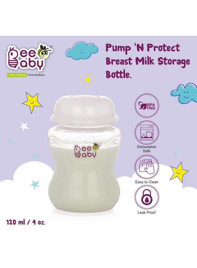 BeeBaby Pump N' Protect Narrow Neck Breast Milk Storage Bottles. Pack of 4 Milk Collection Bottles fits Most Slim Neck Breast Pumps. 100% BPA Free. 120ML / 4oz. White - Image 2