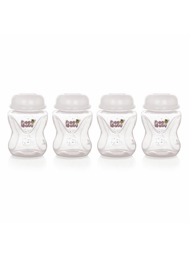 BeeBaby Pump N' Protect Narrow Neck Breast Milk Storage Bottles. Pack of 4 Milk Collection Bottles fits Most Slim Neck Breast Pumps. 100% BPA Free. 120ML / 4oz. White - Image 1