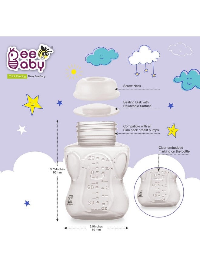 BeeBaby Pump N' Protect Narrow Neck Breast Milk Storage Bottles. Pack of 4 Milk Collection Bottles fits Most Slim Neck Breast Pumps. 100% BPA Free. 120ML / 4oz. White - Image 4