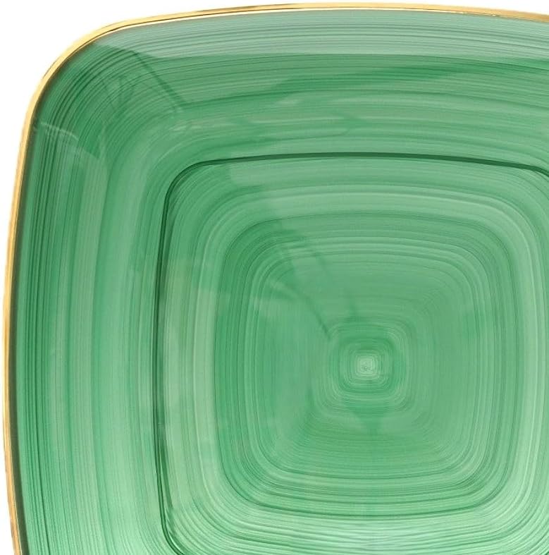 OCCASIONS FINEST PLASTIC TABLEWARE OCCASIONS 50 Green Disposable Plates (25 Guests) - Heavy Duty Square Plastic Dinnerware Set for Wedding Party, 25x10" Dinner + 25x7" Salad Dessert - Belize Square in Green & Gold - Image 2