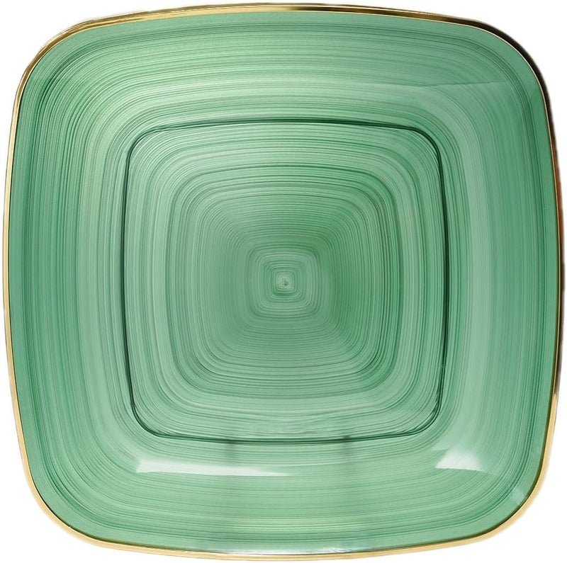 OCCASIONS FINEST PLASTIC TABLEWARE OCCASIONS 50 Green Disposable Plates (25 Guests) - Heavy Duty Square Plastic Dinnerware Set for Wedding Party, 25x10" Dinner + 25x7" Salad Dessert - Belize Square in Green & Gold - Image 3