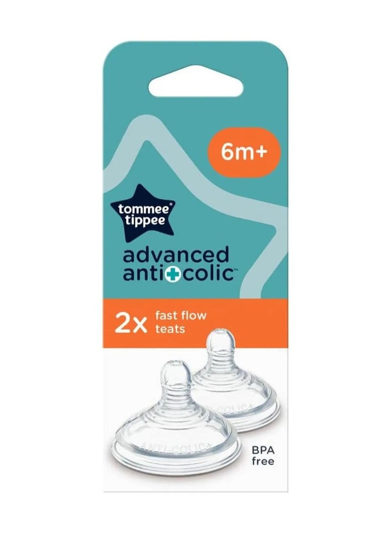 Tommee Tippee UK Advanced Anti-Colic Fast Flow Teats 6M+, BPA-Free, Pack of 2 Baby Bottle Nipples - Image 1