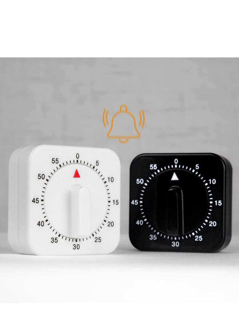 SYOSI - 2-Pack Square 60 Minute Mechanical Kitchen Timer,Chef Cooking Timer Clock with Loud Alarm,No Batteries Required - Kitchen Learning Management Timer Magnetic Backing with Fridge Magnets - Image 1