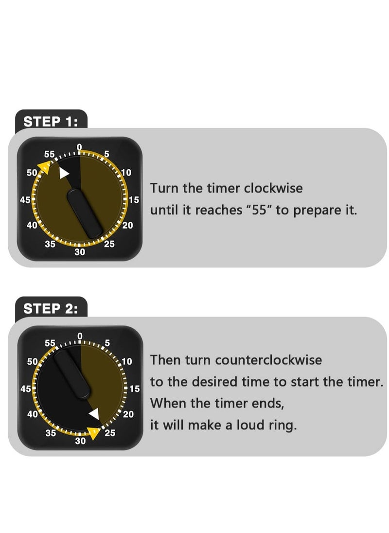 SYOSI - 2-Pack Square 60 Minute Mechanical Kitchen Timer,Chef Cooking Timer Clock with Loud Alarm,No Batteries Required - Kitchen Learning Management Timer Magnetic Backing with Fridge Magnets - Image 1