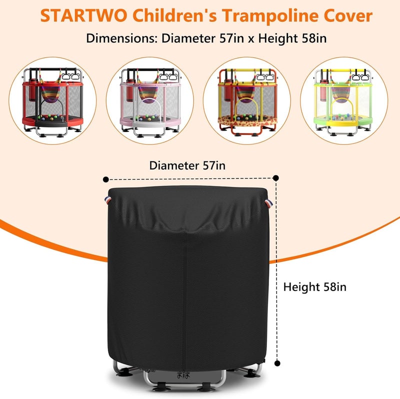 STARTWO Kids Trampoline Cover, Heavy-Duty 600D outdoor waterproof trampoline cover with body pole, Suitable for 55 inch round children's trampoline, UV-Resistant and Windproof, Black - Image 2