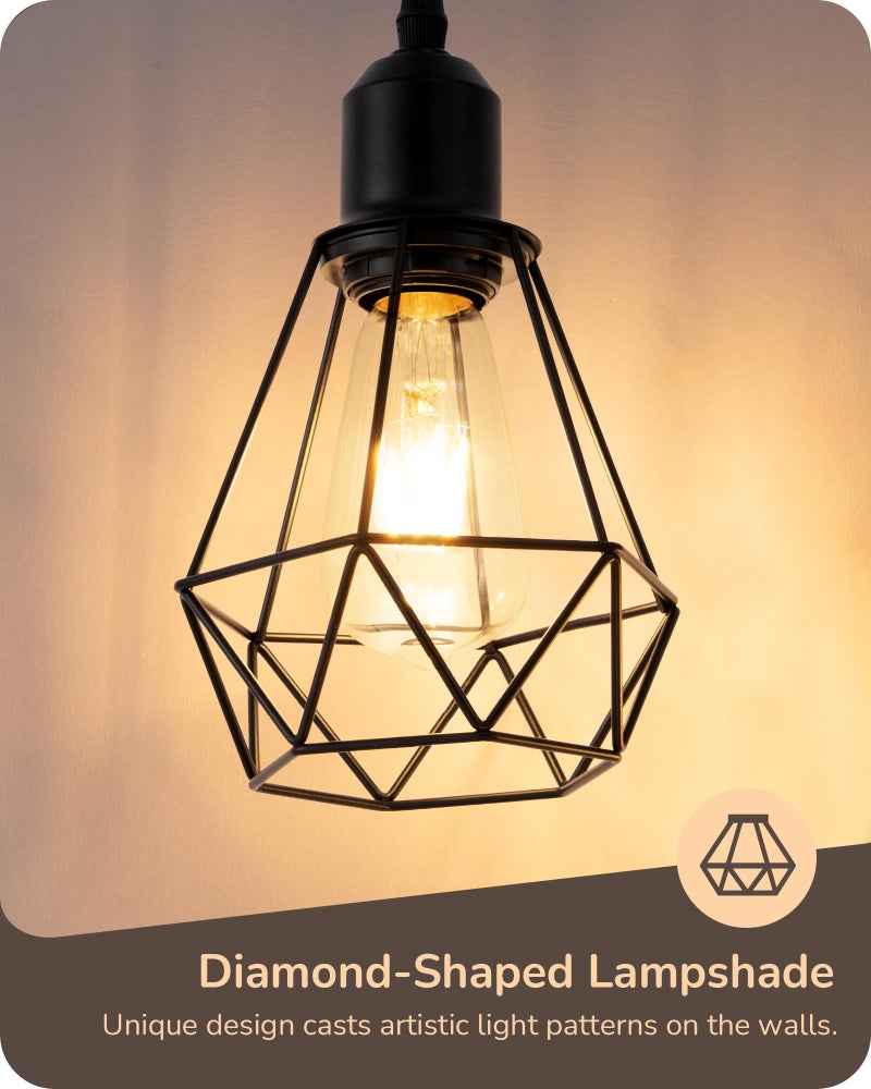 EDISHINE 70IN Farmhouse Floor Lamps for Living Room, Dimmable Industrial Tall Standing Lamps 3 LED Edison Bulbs Included, Diamond-Shaped Cage, Rustic Tree Corner Light for Bedroom, Office, Black - Image 2