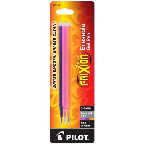 Pilot, FriXion Ball Gel Ink Refills for Erasable Pens, Fine Point 0.7 mm, Pack of 3, Pink, Purple & Turquoise - Image 2