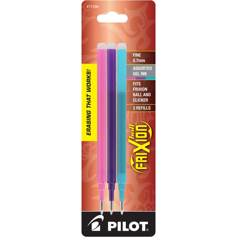Pilot, FriXion Ball Gel Ink Refills for Erasable Pens, Fine Point 0.7 mm, Pack of 3, Pink, Purple & Turquoise - Image 4