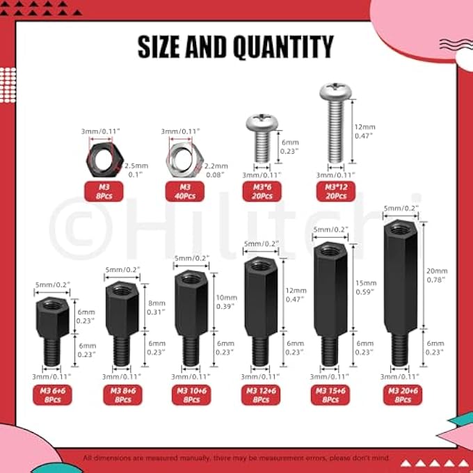 rayihni 256PCS M3 HEX SPACER STANDOFFS SCREWS NUTS KIT, MALE-FEMALE THREADED PILLAR SCREW NUT KIT NYLON ZINC BRASS PLATED HEX SPACERS STANDOFFS SCREWS NUT SET FOR PCB MOTHERBOARD CIRCUIT BOARD - Image 3