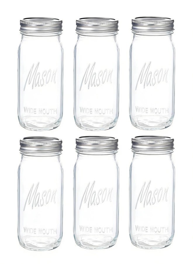WELLIFE Wide Mouth Mason Jars, 6 Pack Mason Jars 32 oz for Pickling, Canning, Fermenting and Food Storage, Microwave & Dishwasher Safe - Image 1