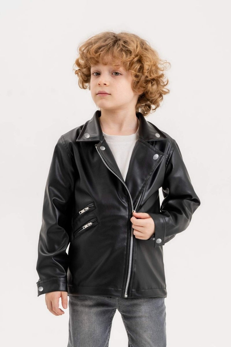 Gold Class Kidswear جاكيت جلد شبابي بسحاب  - Image 3