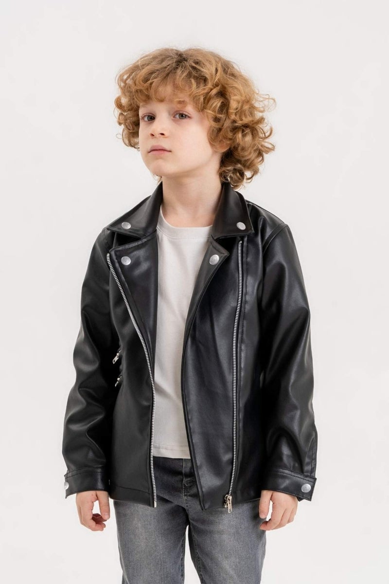 Gold Class Kidswear جاكيت جلد شبابي بسحاب  - Image 5