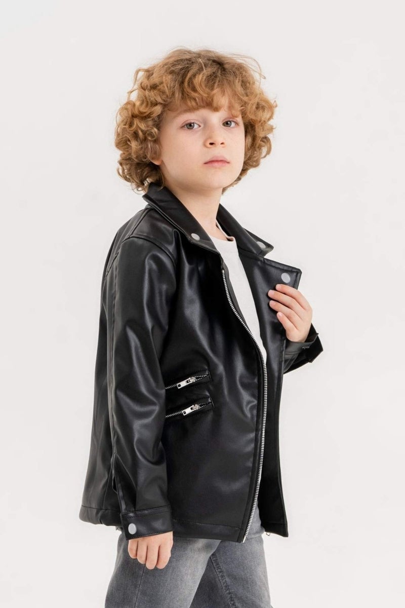 Gold Class Kidswear جاكيت جلد شبابي بسحاب  - Image 4