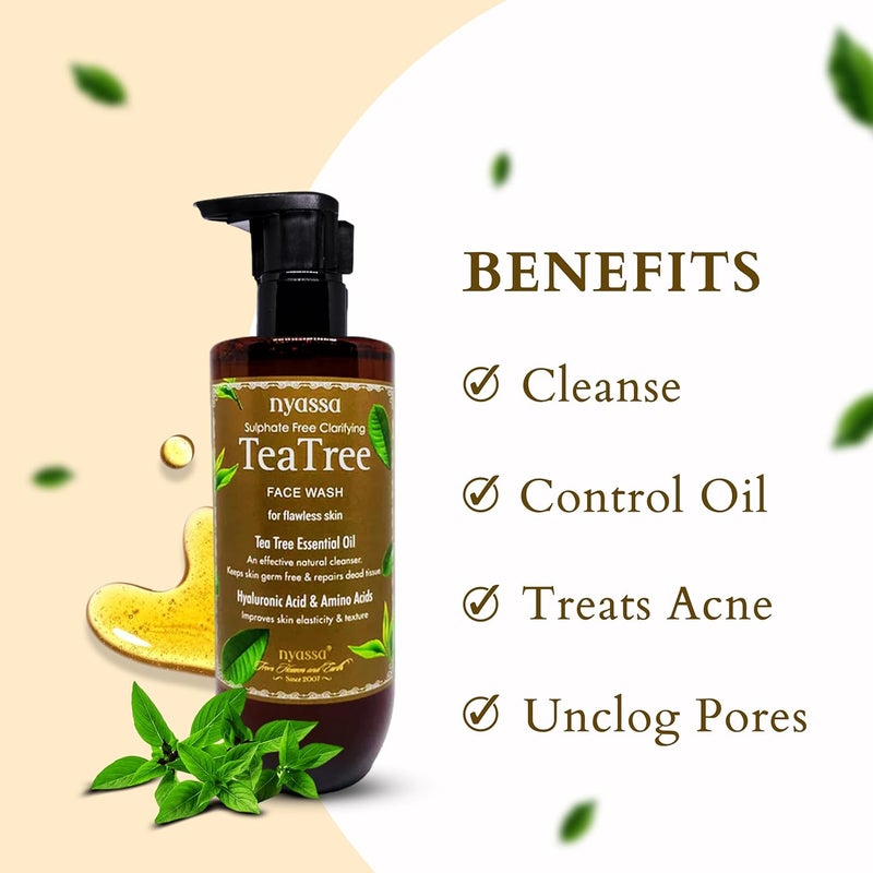 Nyassa Sulphate Free Clarifying Tea Tree Face Wash for flawless with Tea Tree Essential Oil and Hyaluronic Acid  Amino Acids  No Paraben Sulphate Cruelty Free 210ml - Image 3