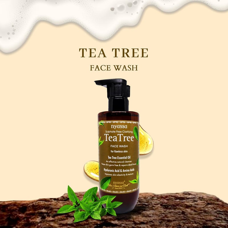 Nyassa Sulphate Free Clarifying Tea Tree Face Wash for flawless with Tea Tree Essential Oil and Hyaluronic Acid  Amino Acids  No Paraben Sulphate Cruelty Free 210ml - Image 2