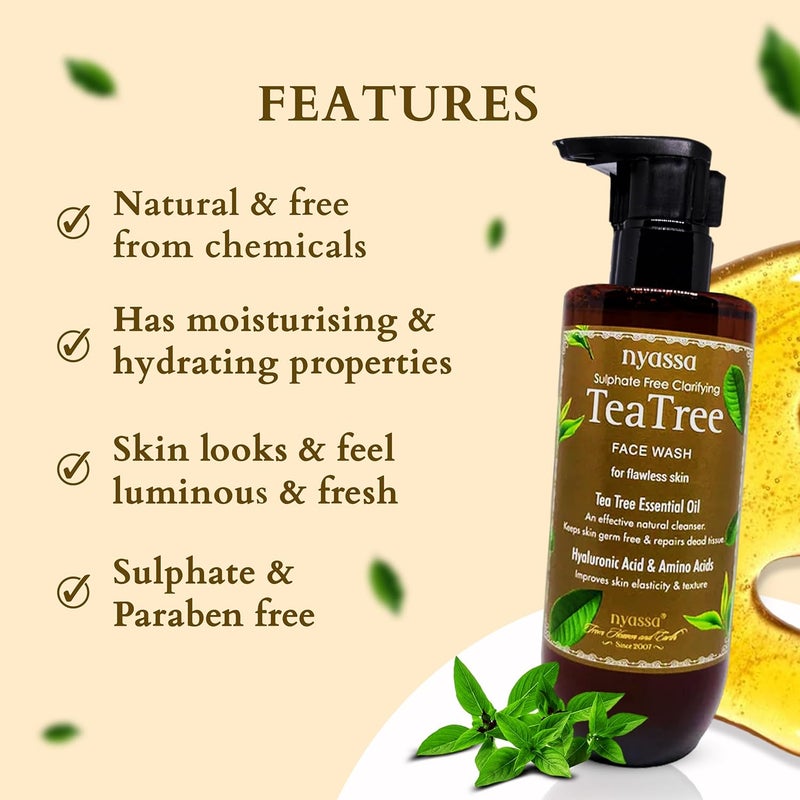 Nyassa Sulphate Free Clarifying Tea Tree Face Wash for flawless with Tea Tree Essential Oil and Hyaluronic Acid  Amino Acids  No Paraben Sulphate Cruelty Free 210ml - Image 4
