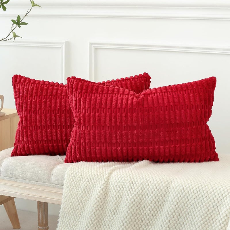 JOTOM Set of 2 Corduroy Soft Cushion Covers, Modern Cushion Covers, Decorative Sofa Cushion, Decorative Cushion Cover for Living Room, Sofa, Bedroom, Red, 30 x 50 cm - Image 4