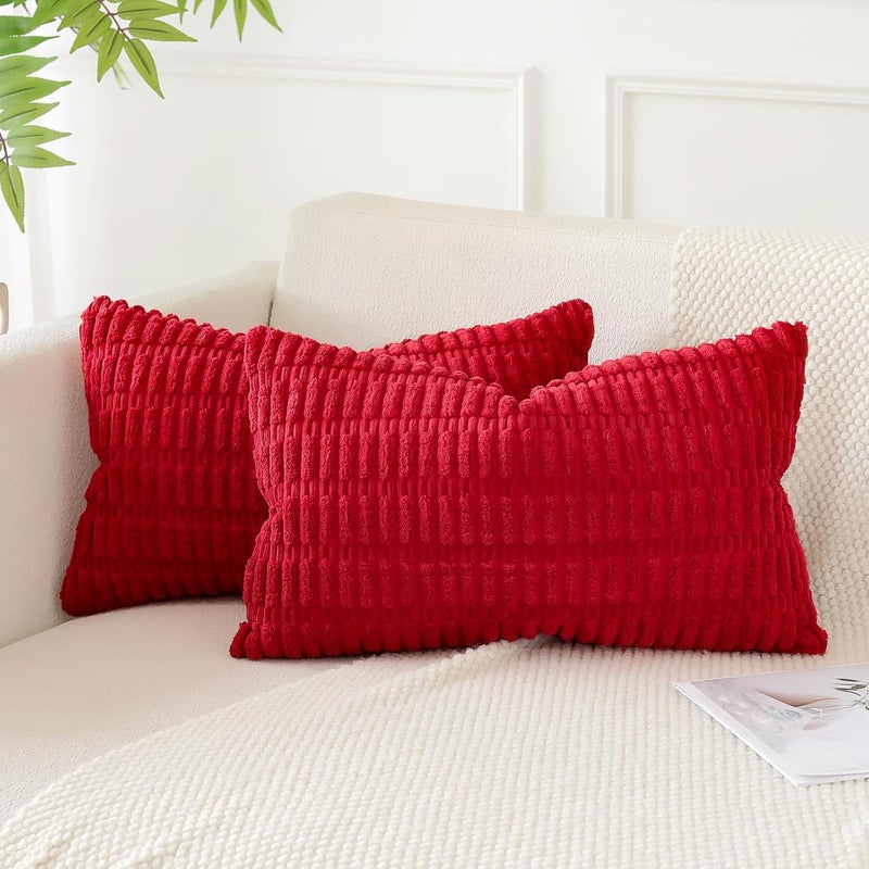 JOTOM Set of 2 Corduroy Soft Cushion Covers, Modern Cushion Covers, Decorative Sofa Cushion, Decorative Cushion Cover for Living Room, Sofa, Bedroom, Red, 30 x 50 cm - Image 3
