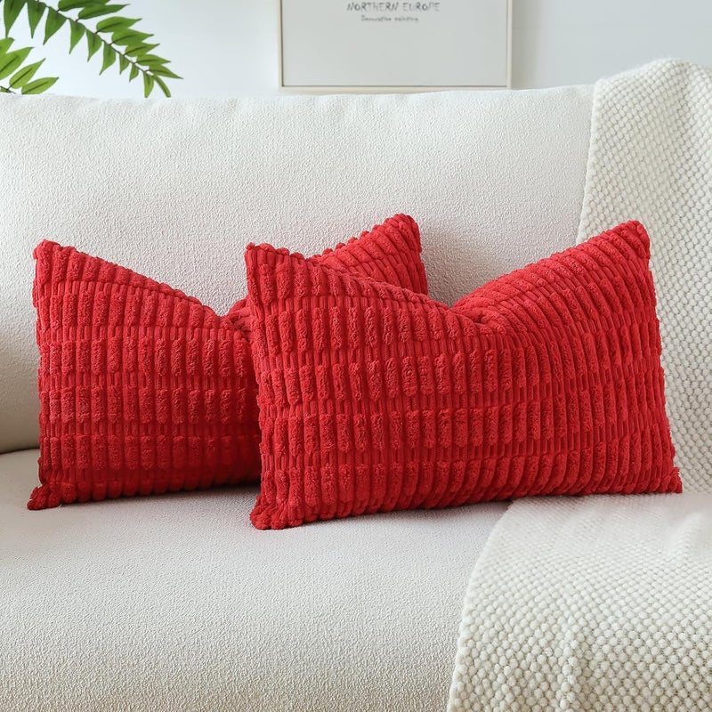 JOTOM Set of 2 Corduroy Soft Cushion Covers, Modern Cushion Covers, Decorative Sofa Cushion, Decorative Cushion Cover for Living Room, Sofa, Bedroom, Red, 30 x 50 cm - Image 1