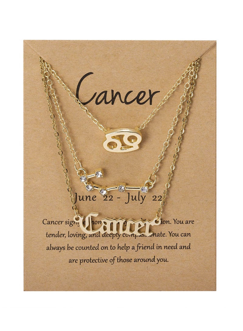 3Pcs Cancer Symbol Necklace, Retro Gold Plated 12 Constellation Pendant, zodiac sign - Image 1