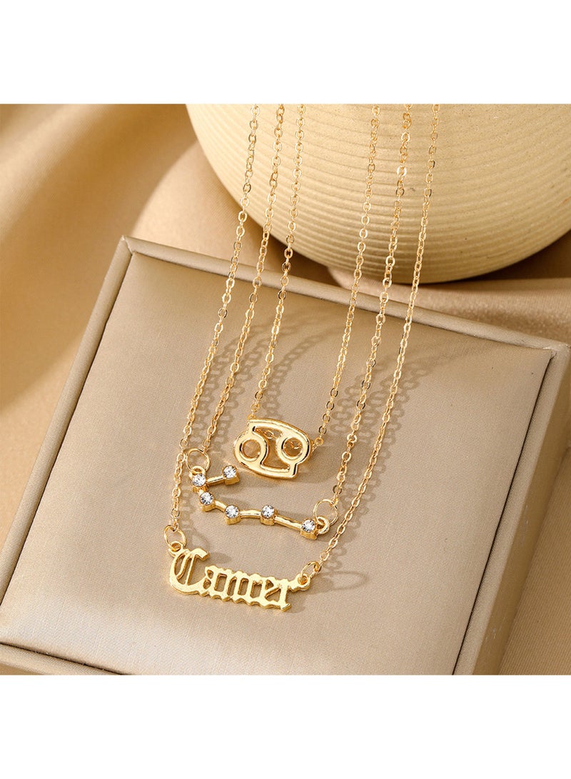 3Pcs Cancer Symbol Necklace, Retro Gold Plated 12 Constellation Pendant, zodiac sign - Image 2