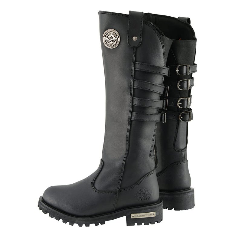 Milwaukee Leather أحذية ركوب جلدية نسائية ميلووكي MBL9345 سوداء بارتفاع 15 بوصة مع أربعة مشابك للساق - 9.5 - Image 4
