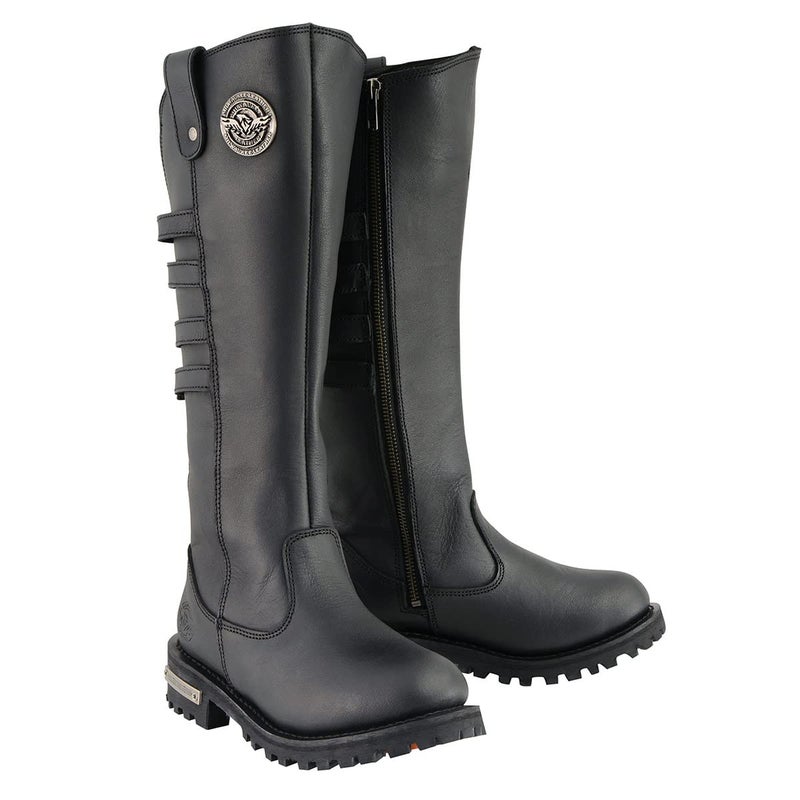 Milwaukee Leather أحذية ركوب جلدية نسائية ميلووكي MBL9345 سوداء بارتفاع 15 بوصة مع أربعة مشابك للساق - 9.5 - Image 1
