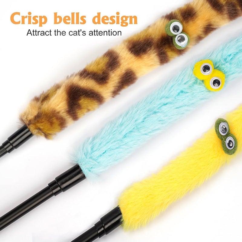 AZOFFYIU Cat Toys for Indoor Toys,Rainbow Cat Wand Toys,Feather Flips Plush Ball Cat Toys,Interactive Feather Toy for Teaser Play and Chase Exercise with Kitten 3 Pack (Pack 3) - Image 5