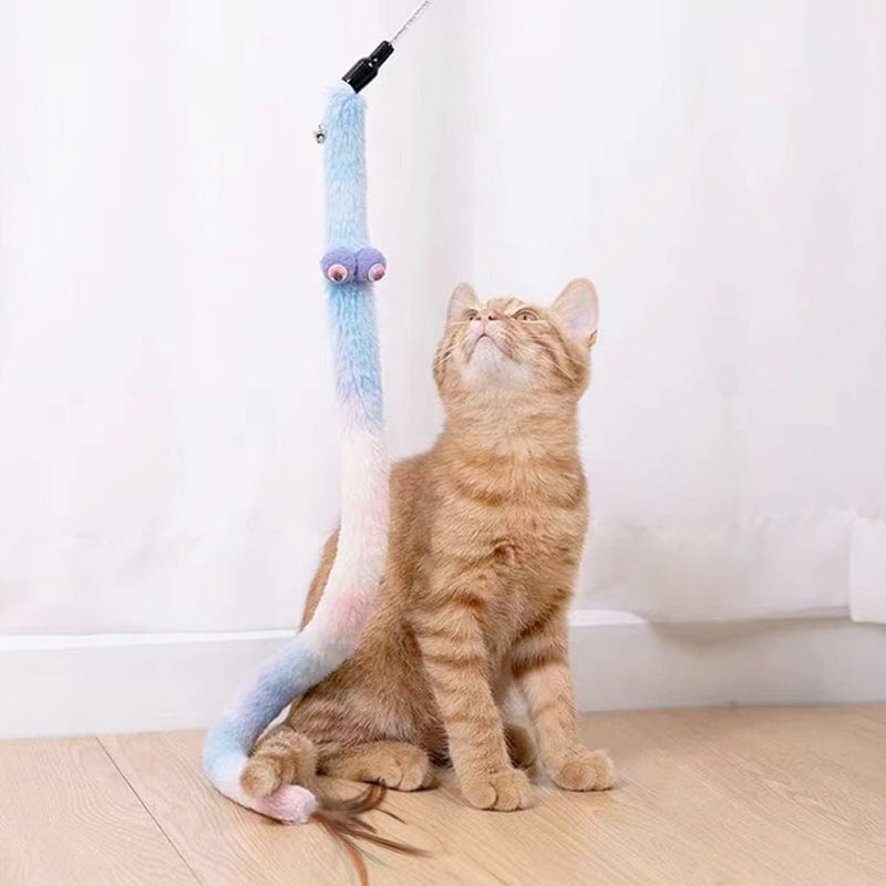 AZOFFYIU Cat Toys for Indoor Toys,Rainbow Cat Wand Toys,Feather Flips Plush Ball Cat Toys,Interactive Feather Toy for Teaser Play and Chase Exercise with Kitten 3 Pack (Pack 3) - Image 4