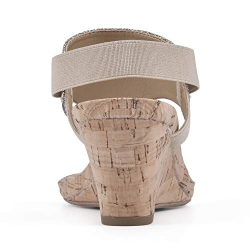 WHITE MOUNTAIN Shoes All Good Women's Cork Wedge Sandal, Ltgold/Glitter, 7 M - Image 5