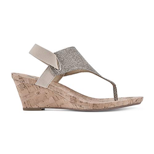 WHITE MOUNTAIN Shoes All Good Women's Cork Wedge Sandal, Ltgold/Glitter, 7 M - Image 4