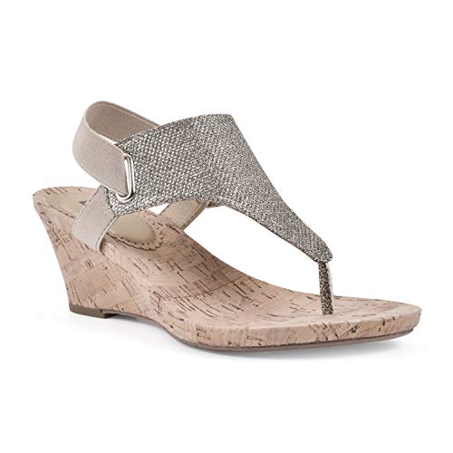 WHITE MOUNTAIN Shoes All Good Women's Cork Wedge Sandal, Ltgold/Glitter, 7 M - Image 1