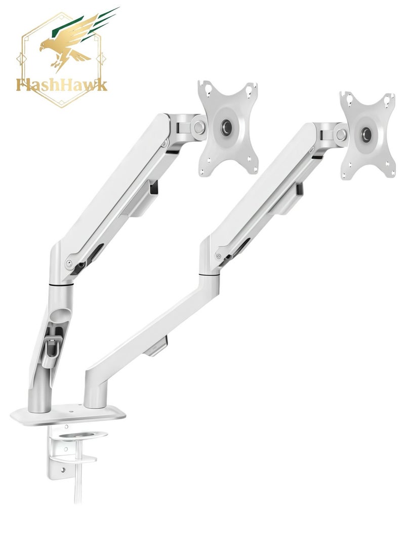 فلاشهوك حامل شاشة مزدوج لشاشة مقاس 17 إلى 30 بوصة، ذراع شاشة مزدوج قابل للتعديل بنابض غاز، يناسب شاشتين مع أقصى VESA 100x100، أبيض - Image 1