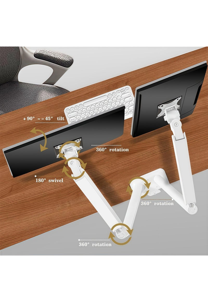 فلاشهوك حامل شاشة مزدوج لشاشة مقاس 17 إلى 30 بوصة، ذراع شاشة مزدوج قابل للتعديل بنابض غاز، يناسب شاشتين مع أقصى VESA 100x100، أبيض - Image 4