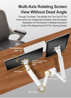 FlashHawk Dual Monitor Desk Mount, Full Motion Swivel Computer Monitor Arm for 17 to 30 inch,Fits 2 Monitor Screens with Max VESA 100x100,White  - Image 4