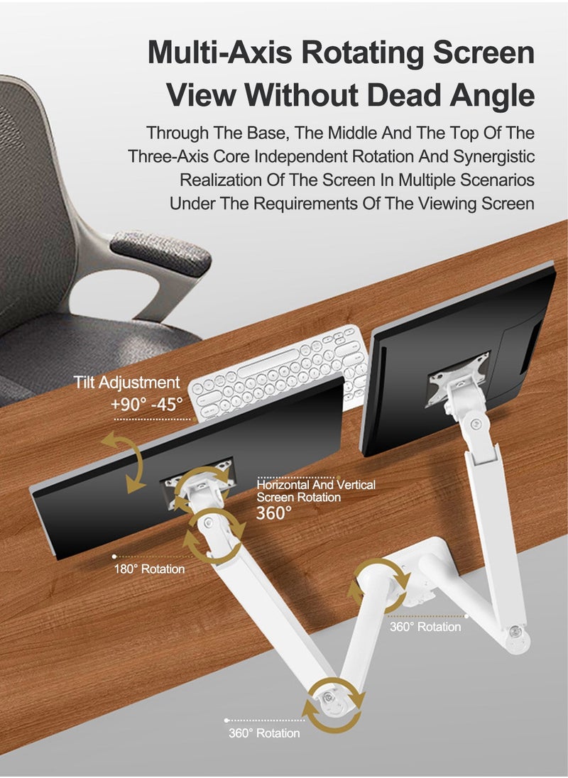FlashHawk Dual Monitor Stand for 17 to 30 inch Screen, Adjustable Gas Spring Double Monitor Arm, Fits 2 Monitor Screens with Max VESA 100x100, White  - Image 4