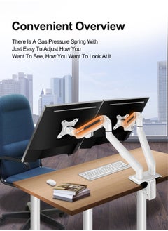 FlashHawk Dual Monitor Desk Mount, Full Motion Swivel Computer Monitor Arm for 17 to 30 inch,Fits 2 Monitor Screens with Max VESA 100x100,White  - Image 2